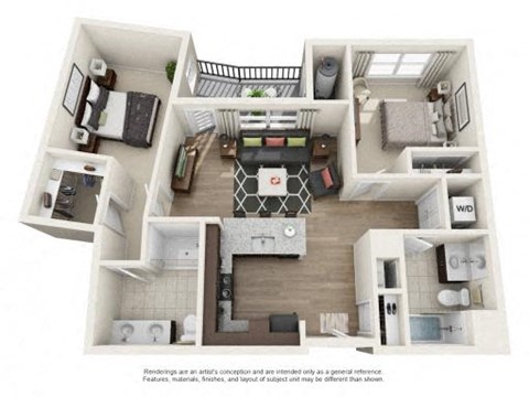 Floor plan for 2 beds, 2 baths, 994 sqft